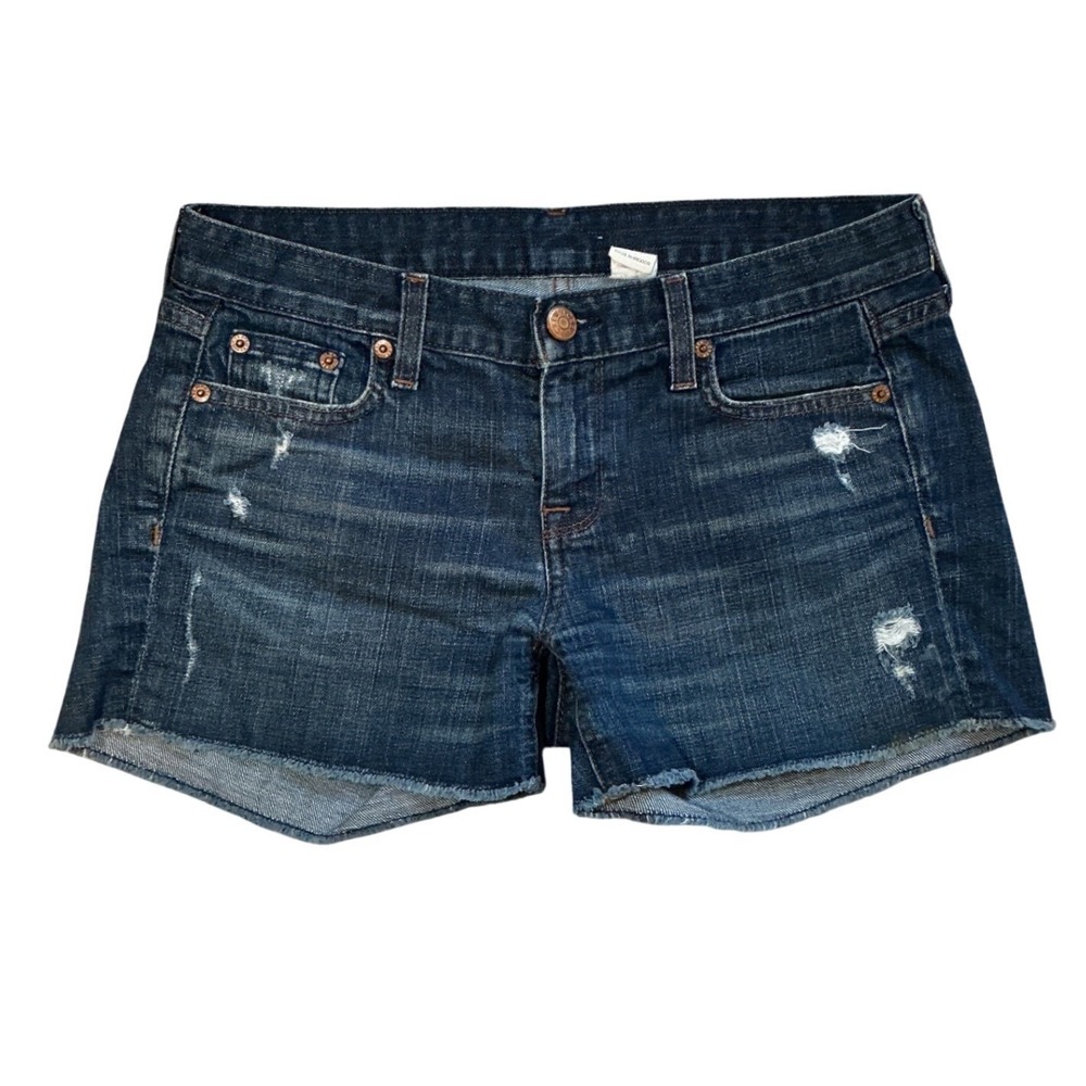 J.Crew Distressed Dark Wash Denim Cutoff Shorts Size 25 Frayed Hem Low Rise